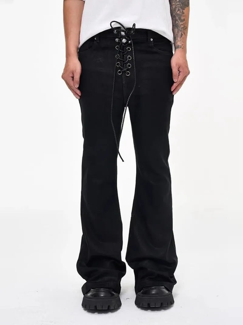 ציפוי בטיק וינטג' שחור Slim Fit Flare ג'ינס גמישות סרט מתיחה Y2k Streetwear קז'ואל סקיני בל תחתון ג'ינס — image 8