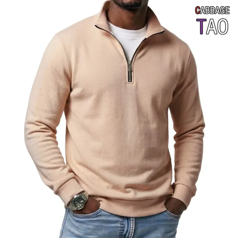 Mens Outdoor Quarter Zip Sweatshirts Casual Half Zip Pullover Hoodies Solid Color Spring Autumn Tops for Gym and Daily Tops — image 9