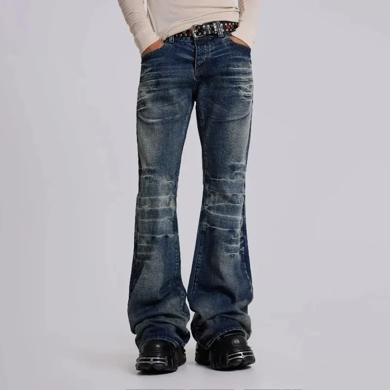 Y2K Mid Blue Flared Jeans Washed Men Women Bootcut Jeans Gothic High Street Unisex Streetwear Φαρδύ παντελόνι με φαρδύ πόδι