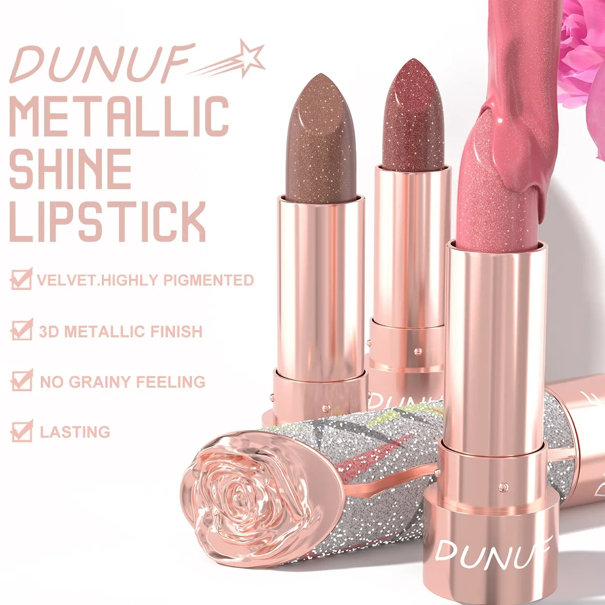 7 Kulay Gold Sparkle Metallic Lipstick Pearl Shimmer Glitter Lip Makeup High Pigment Velvet Matte Long Lasting Lipstick