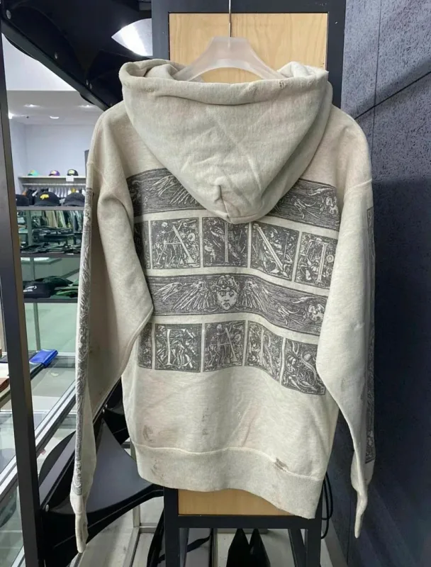 24FW SAINT Vintage Angel Printed Distressed Women Men Hooded Sweatshirt Hoodies Oversized Men Casual Cotton Pullover Hoodie — image 8