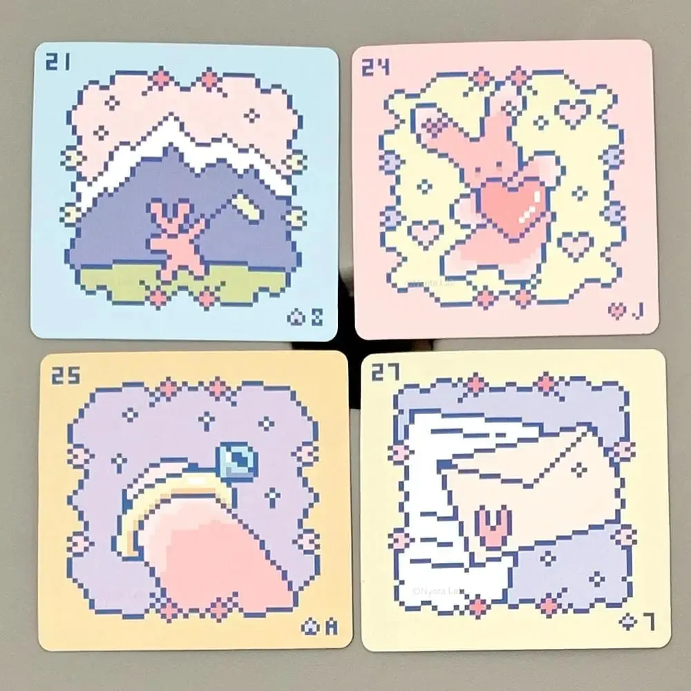 Kawaii Pixel Art Pinkish Lenormand Deck - 42 aranyos Rabbit Oracle kártya, 7x7 cm, Divination Square Mini Deck dombornyomott kartonhoz — image 6
