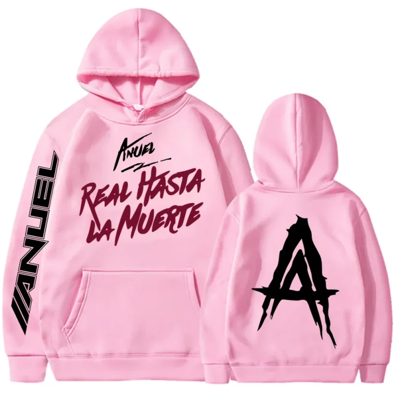 Outono velo moletom com capuz masculino anuel aa real hasta la muerte impressão moletom streetwear rapper solto pulôver casual com capuz topos — image 5