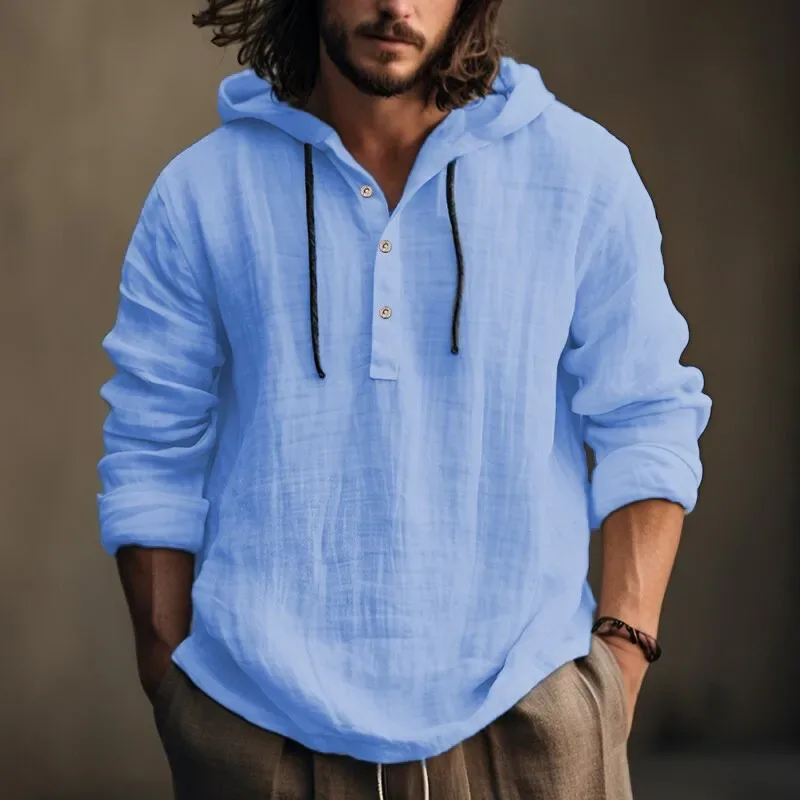 2024 Ny Casual Blus för män Bomull Linne Skjorta Lösa toppar Långärmad T-shirt Vår Höst Casual Herrskjortor