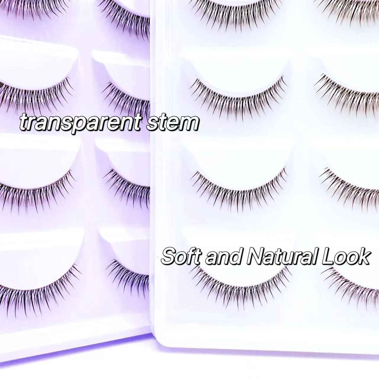 Amélioration des yeux doux et naturel 5 paires de faux cils tige transparente cils à bande naturelle douce