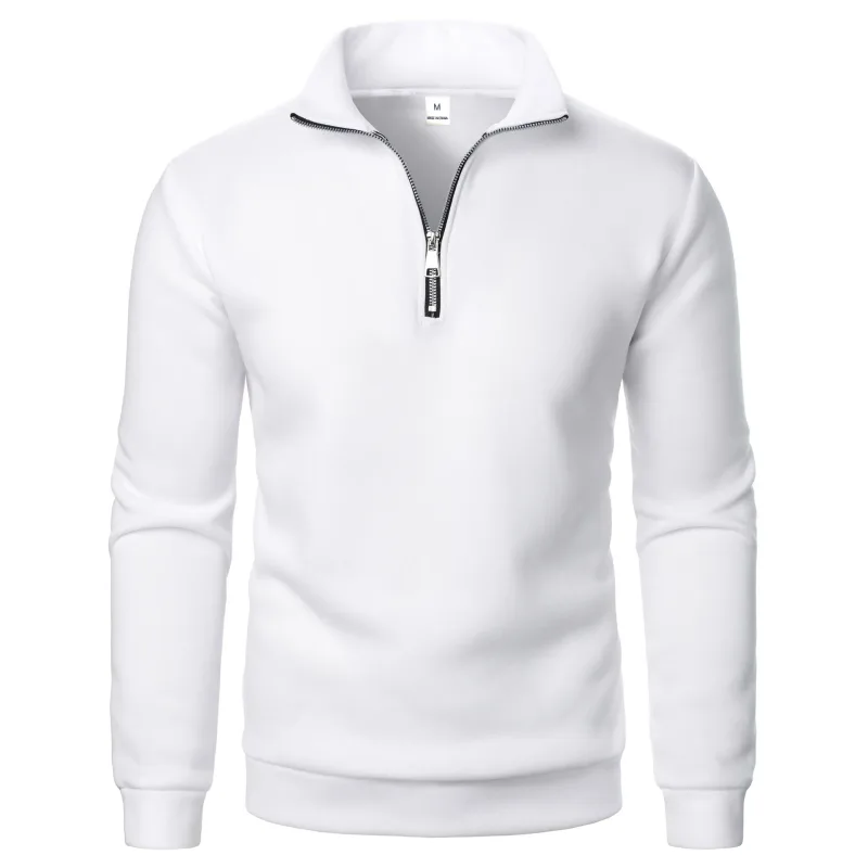 Primavera e outono novo casual meio zíper levante-se gola hoodie tendência simples e solto oversized velo moletom com capuz masculino