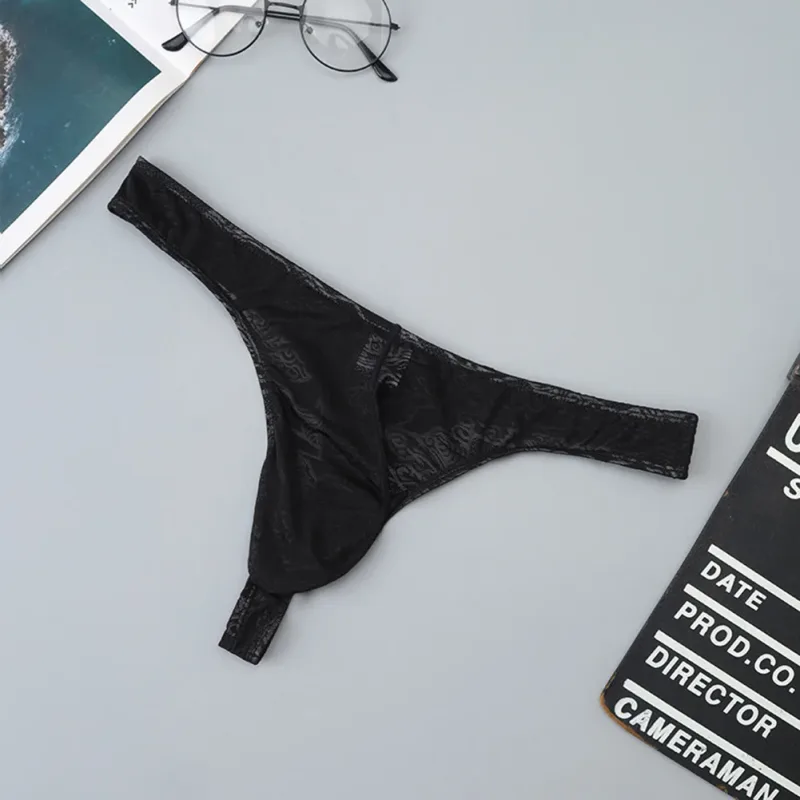 Men Lace Jacquard G-string Underwear High Stretchy Large Pouch Thong Panties Sexy Gays Erotic T-back Underpants — image 14