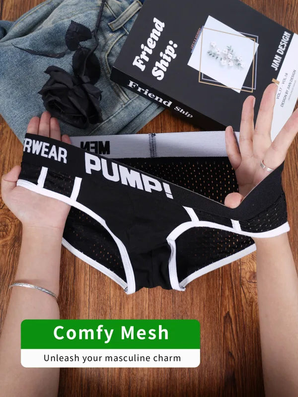 Men's PUMP! Mesh Briefs U Convex Pouch Elastic Waistband Breathable Quick Dry Sport Underwear — image 2