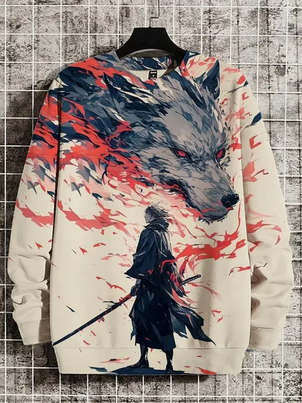 Mga Men's Animal Cat Sweatshirt Long Sleeved Sweatshirt O-Neck Fashion Cool Daily 3D Printed Japanese Art Prints Mga Casual Sweatshirt — image 15