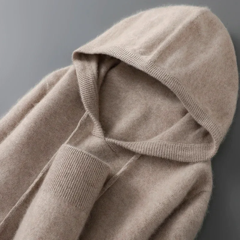 DjzDsm Höst Vinter Herrtröja 100 % Merinoull Tjock Huvtröja Mjuk stickat Casual Komfort Ull Kläder Toppar — image 12