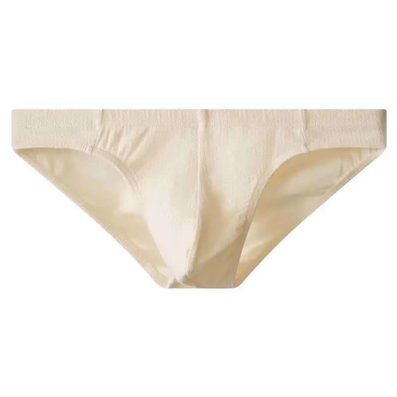 3-teiliges Herren-Slip-Set aus strukturierter Baumwolle mit niedriger Taille – minimalistische, einfarbige Unterwäsche (Beige/Weiß/Hellgrau) — image 4