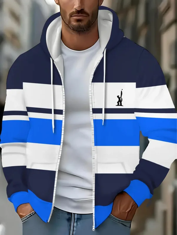 Hoodies for Man Striped Print Full Zip Sweatshirt Outdoor Wear Man Hoodie Fashion Casual Loose Sports Tops Pullover Man Clothing — image 19