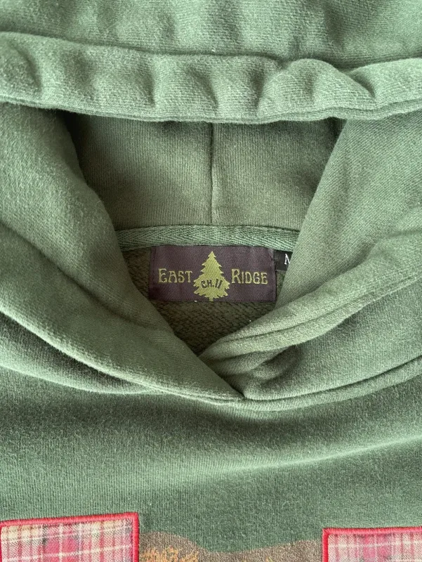 Vintage urso impressão hoodie masculino retro verde xadrez remendo pulôver moletom com capuz casual streetwear manga longa feminino hoodies topo