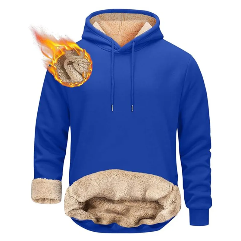 Winter Men's Warm Hoodies Sports Makapal na Sweatshirts Windproof Thermal Casual Solid Color Loose Long Sleeve Pullover Streetwear — image 11