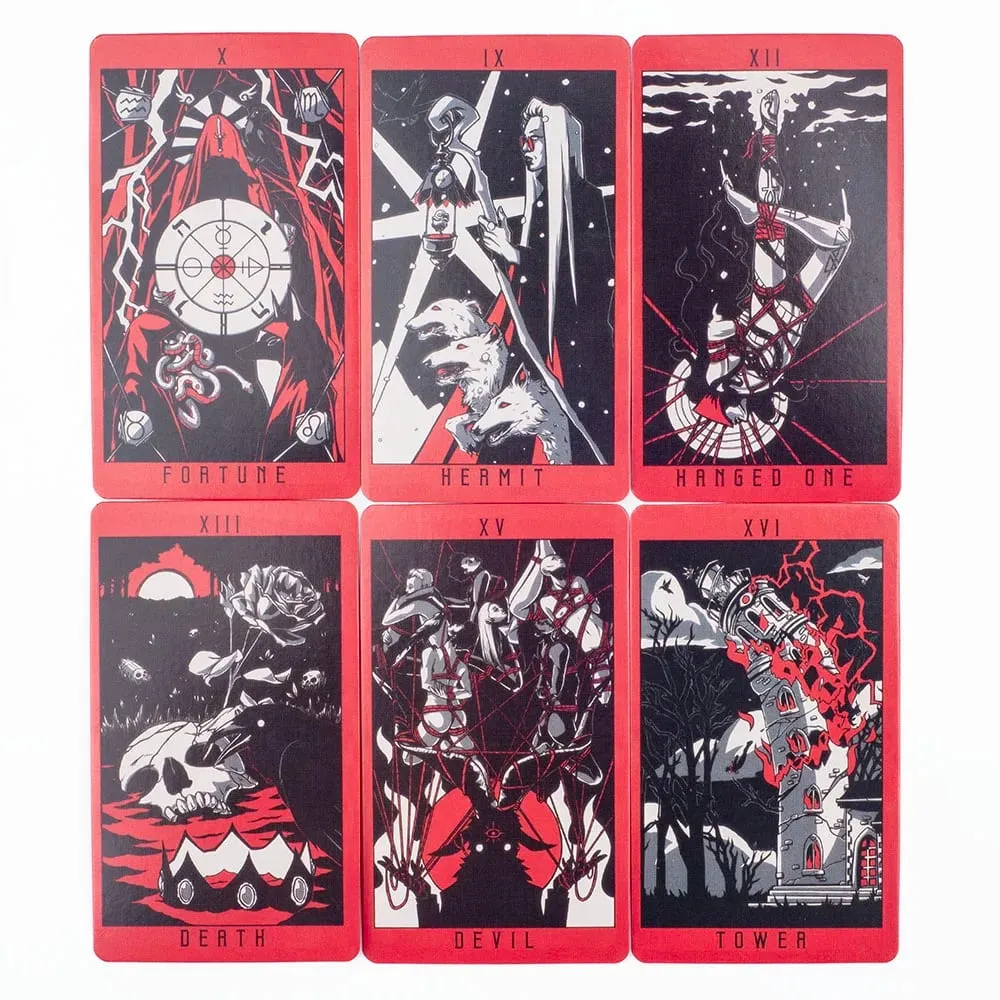 Σετ παιχνιδιών Lost Hollow Tarot 80 καρτών με Οδηγό - Κόκκινες επιχρυσωμένες άκρες ιδανικές για οικογενειακά πάρτι Συμπαγές μέγεθος 10,3x6 cm — image 5