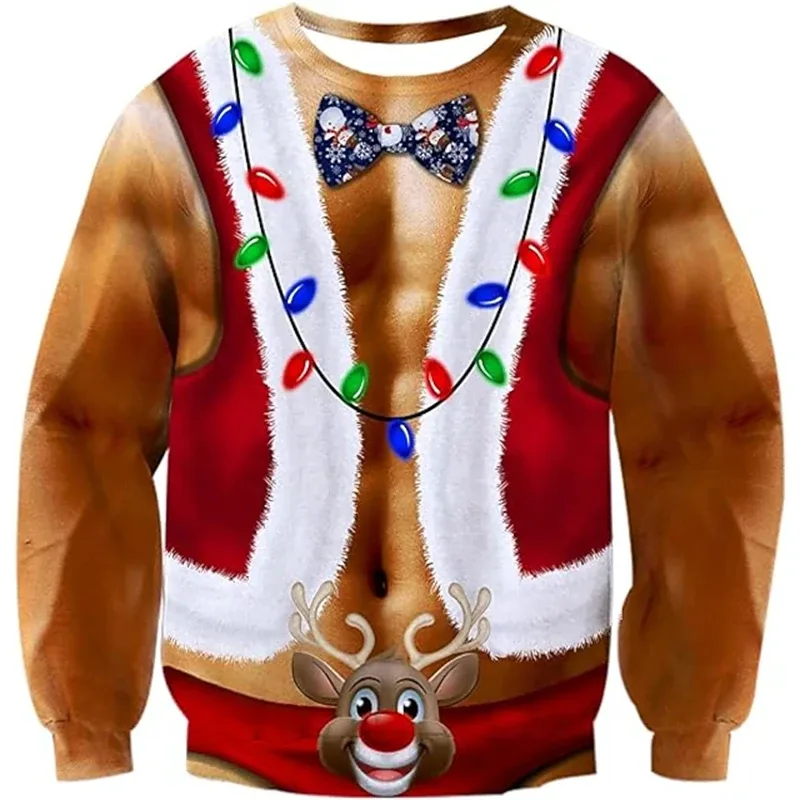 Natal feio camisola engraçado impressão 3d padrão muscular camisolas para homens nova moda pulôver festa cosplay traje presente de natal — image 3