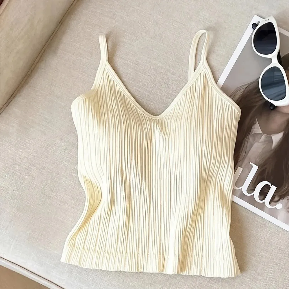 Új V-nyakú Camisole felső Ujjatlan belső viselet Halter alsóing egyrészes kupa francia stílusú fehérnemű nyár — image 10