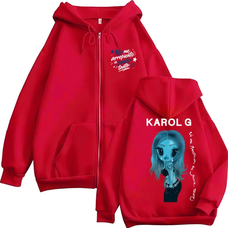 Karol G No Me Arrepiento De Sentir Tanto New Album Zip Up Hoodies Fashion Aesthetic Music Men Sweatshirt Oversized Fleece Coats — image 16