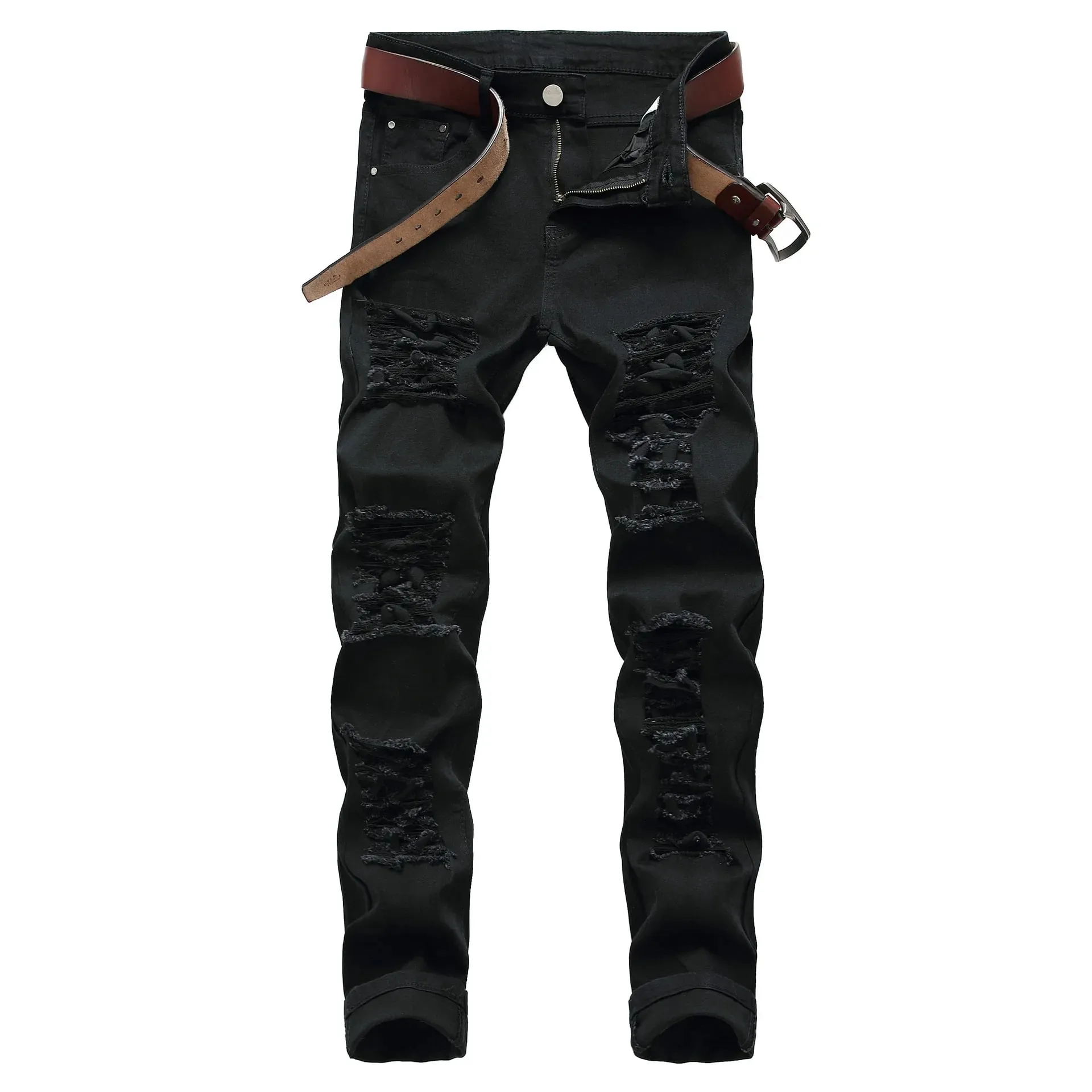 2025-ös Hole Farmer nadrágok Férfi Tide márka Ruined Hole Farmer Solid Slim All match High Street Hip Hop Nadrág Piros Fehér Nagy méret