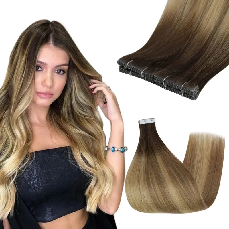 Moresoo Injection Tape Hair Extensions Ash Blonde Highlight Virgin Hair Φυσική ίσια ταινία Brazilian in Human Hair Extension
