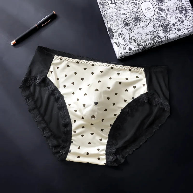 Large Size Mens Sissy Satin Panties Sexy Scalloped Lace Sheer Briefs Glossy Lingerie Mid Rise Lace Bow U Convex Pouch Underpant