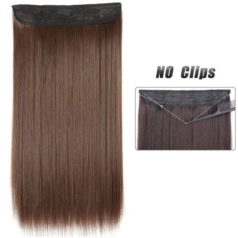No Clip Natural Hair Extensions Invisible Wire Synthetic Long Straight Black Brown Blonde False Fish Line Hairpiece For Women
