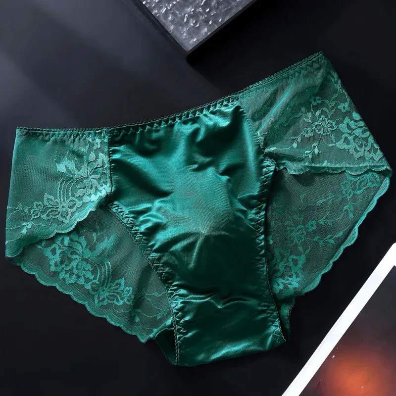 Cuecas masculinas de renda sem costura cuecas de seda gelada 3D bolsa com protuberância calcinha gay de cintura baixa — image 9