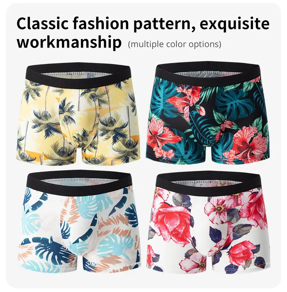 Cueca boxer masculina elegante e charmosa de 4 peças, confortável e respirável, boxers de virilha para adolescentes, roupa íntima plus size. 3256807037417234 — image 9