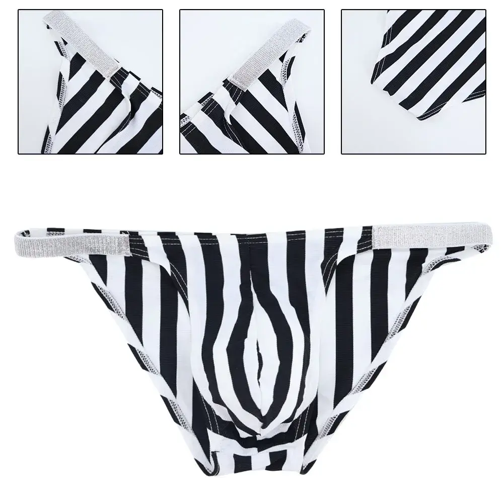 Cuecas masculinas confortáveis Lingerie Biquíni Preto Branco Roupa interior às riscas Desporto Casual Homem Tanga Calcinha Jockstrap Pouch — image 7