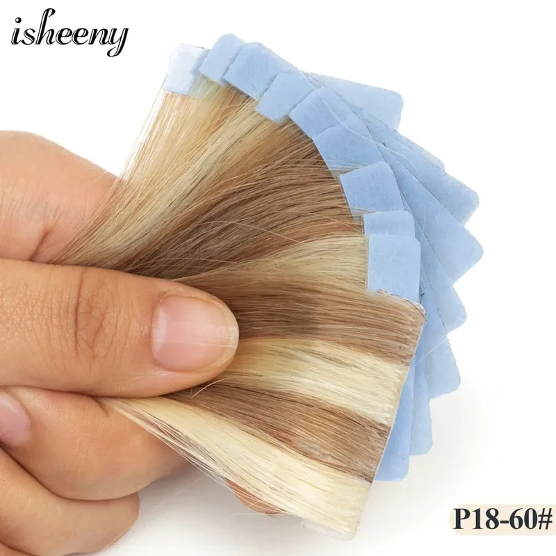 Isheeny Invisible Tape In Hair Extensions 12" 16" 20" Skin Weft Tape Ins 10pcs Natural Straight Machine Made Remy Human Hair — image 13