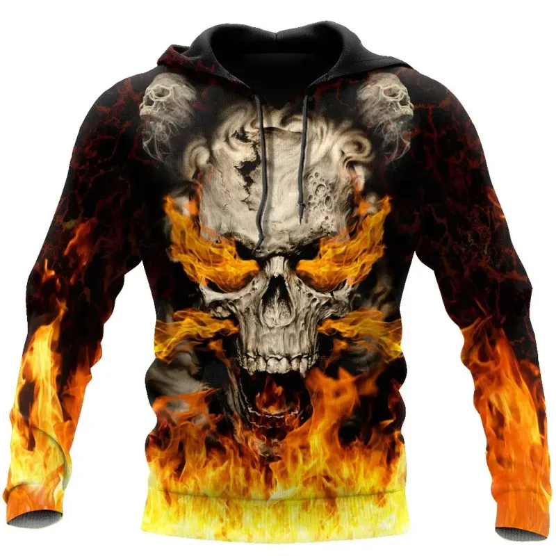 Men Hoodies 3D Print Horror Flaming Skull Graphic Fashion New Style Casual Pullover Personality Oversize Men Clothing Tops — image 5