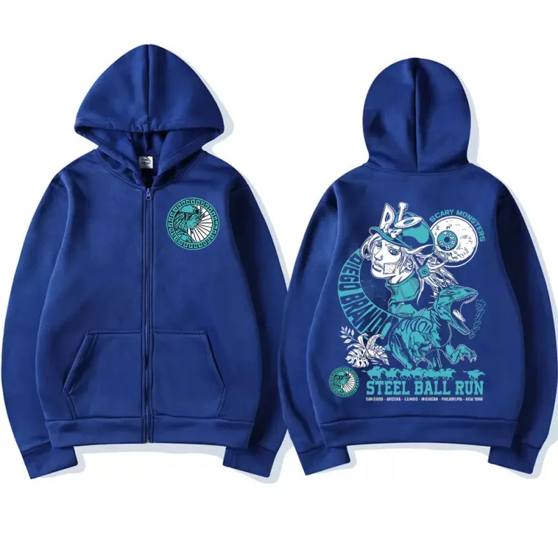 Anime Jojo Bizarre Adventure Zipper Hoodies STEEL BALL RUN Diego Brando Manga Zip Up Sweatshirts Men's Fashion Casual Pullovers — image 5