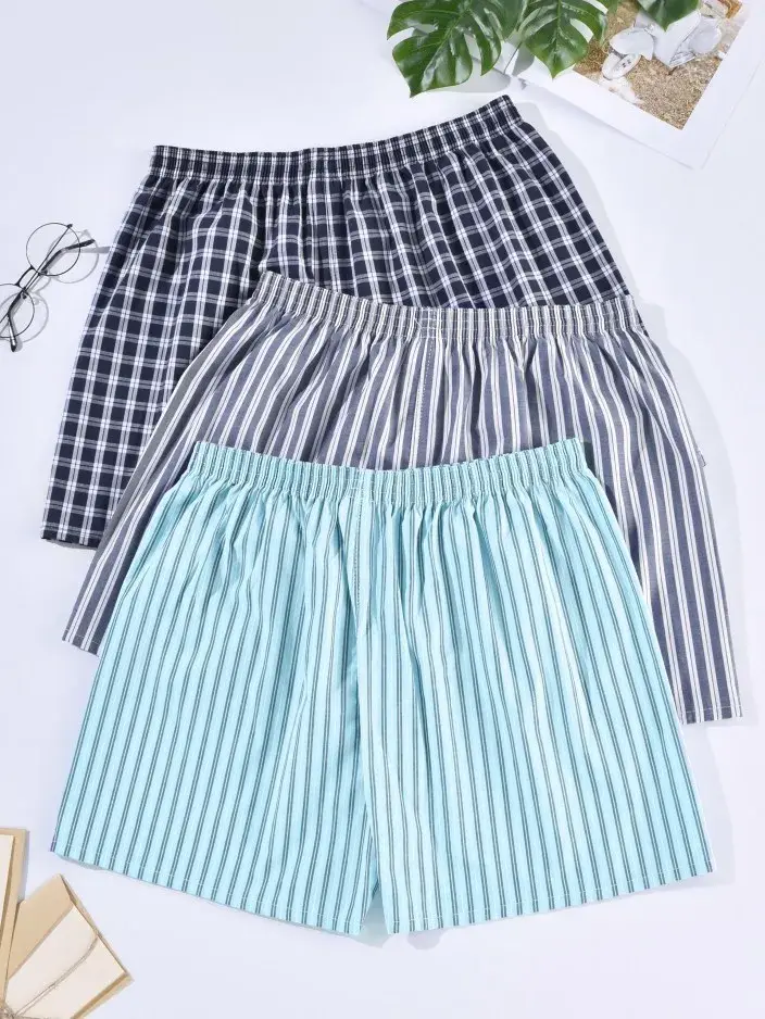 Panlalaking Boxer Shorts Kaswal na Cotton Sleep Underpants Panlalaking Kasuotang panloob Arrow Panties Striped Plaid Maluwag Kumportableng Homewear XL-4XL — image 9