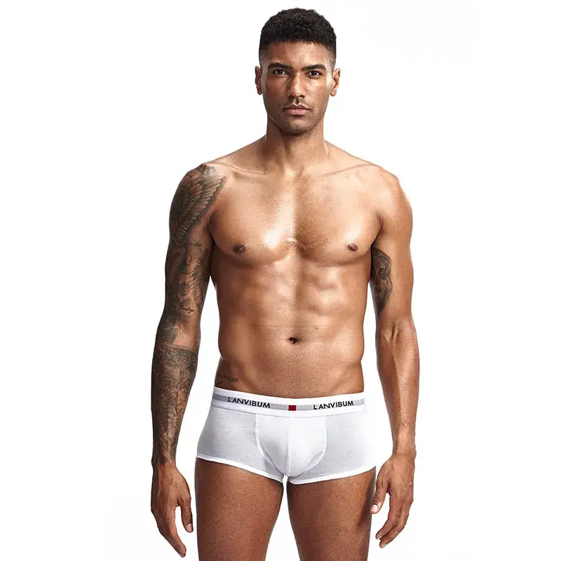 Roupa íntima masculina jovem em U levantada cintura baixa algodão quadrilátero calças cor sólida shorts masculinos grandes — image 2