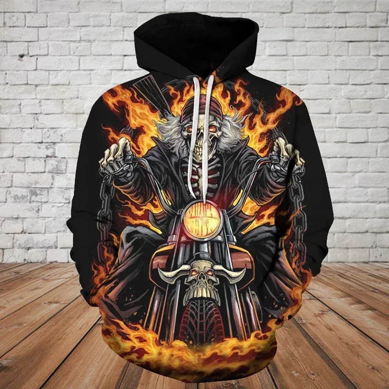 Men Hoodies 3D Print Horror Flaming Skull Graphic Fashion New Style Casual Pullover Personality Oversize Men Clothing Tops — image 4