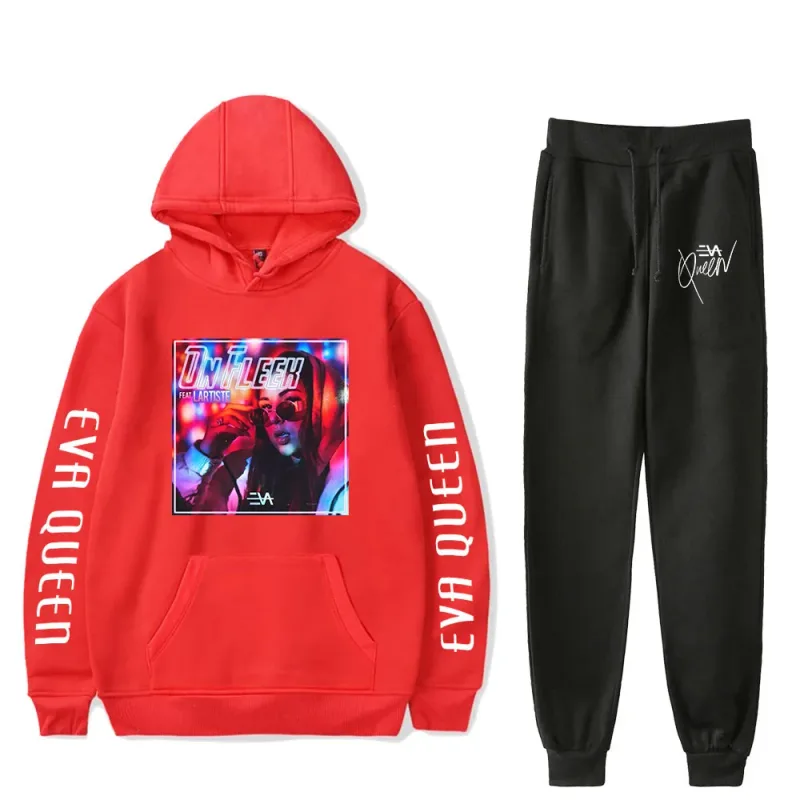Hip hop confortável eva rainha impressão moletom moletom terno hoodies + calças terno meninos/meninas 2 peça conjunto roupas — image 4