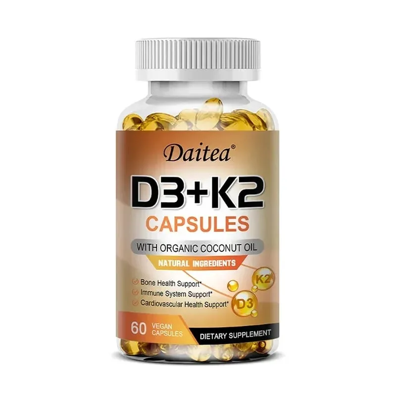 Vitamin D3 K2 Capsule - 5000 IU Vitamin D3 Promotes Strong Bones Calcium Absorption Teeth Heart Cardiovascular Health