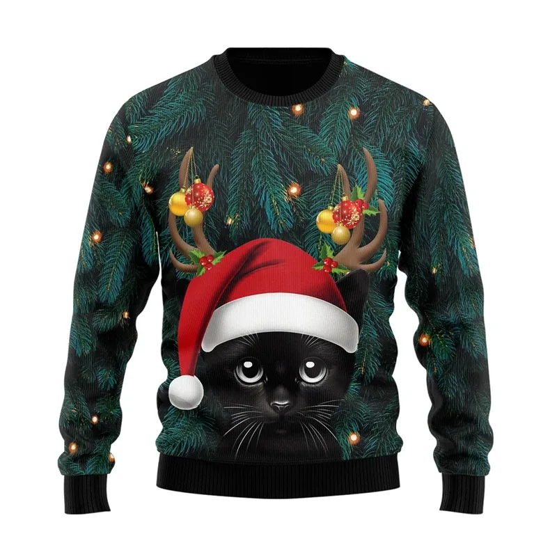 2025 Funny Cat Pattern Ugly Christmas Sweater For Men Fashion Autumn Crewneck 3D Printed Sweatshirt Loose Streetwear Pullovers — image 2