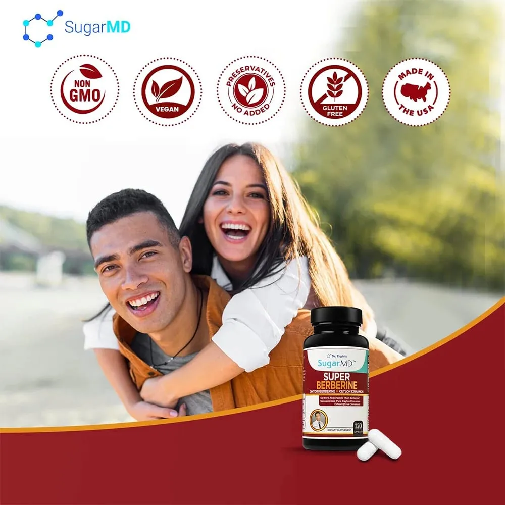 תוסף SugarMD 5X Super Berberine - 250 מ"ג GlucoVantage Dihydroberberine עם 4000 מ"ג קינמון ציילון לניהול משקל