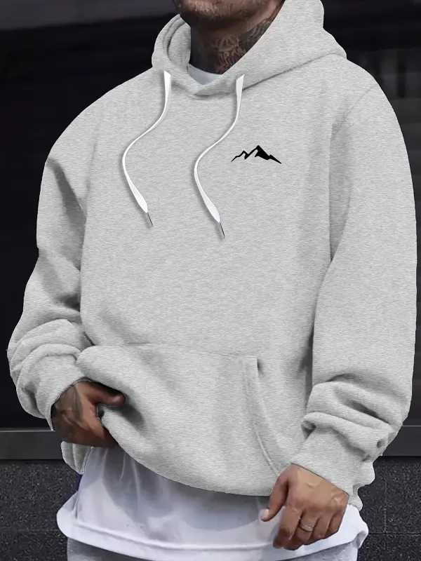 Kaswal na fashion ng panlalaking taglagas at taglamig na maluwag na naka-print na bundok na may mahabang manggas na naka-hood na sweatshirt na mainit na pullover