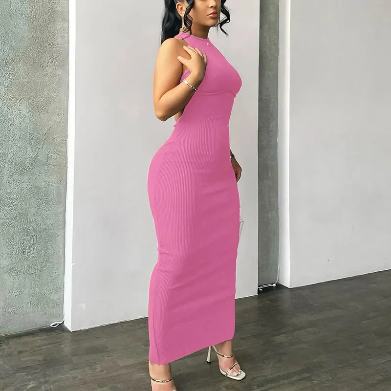 Hugcitar bordázott tömör üreges háttámla ujjatlan szexi hasított miniruha Bodycon 2025 tavaszi női ruhák elegáns buli Y2K — image 13