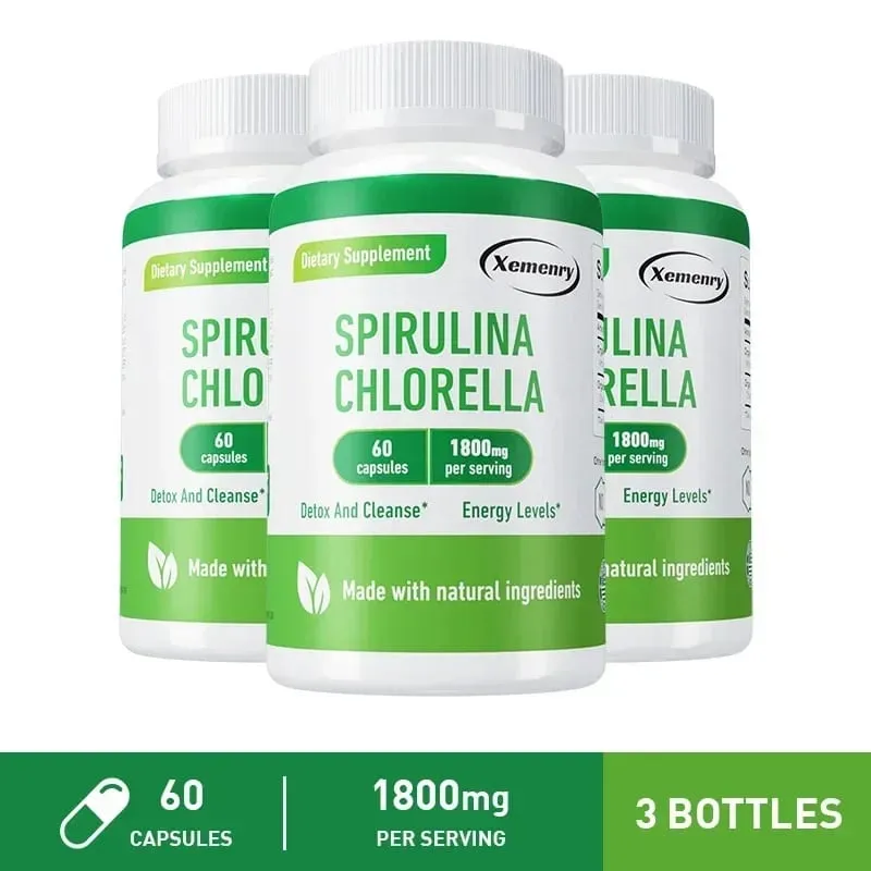 Spirulina Chlorella kapszula - Támogatja a szív- és érrendszeri és az immunrendszer egészségét Erőteljes antioxidáns
