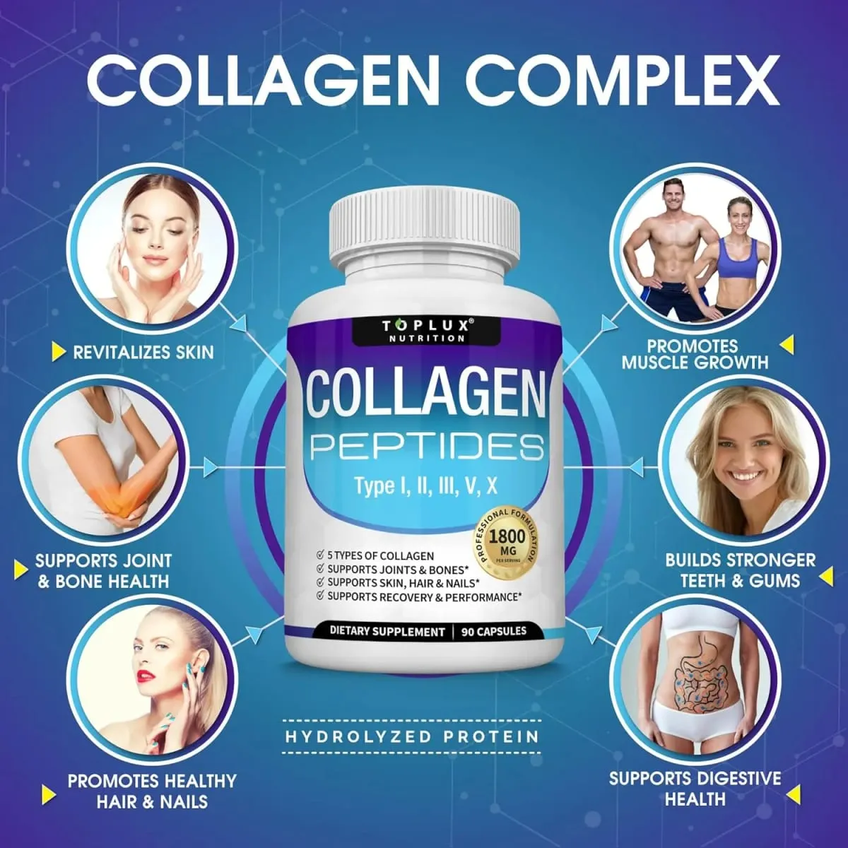Multi Collagen Peptides Capsules 1800mg - Hydrolyzed Protein Collagen Complex Pills Promotes Skin & Hair Joint for Men Women