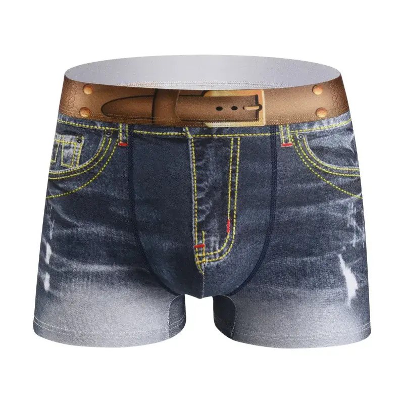 1 peça roupa íntima masculina estampa jeans algodão design em forma de u, boxer respirável, algodão confortável masculino — image 4