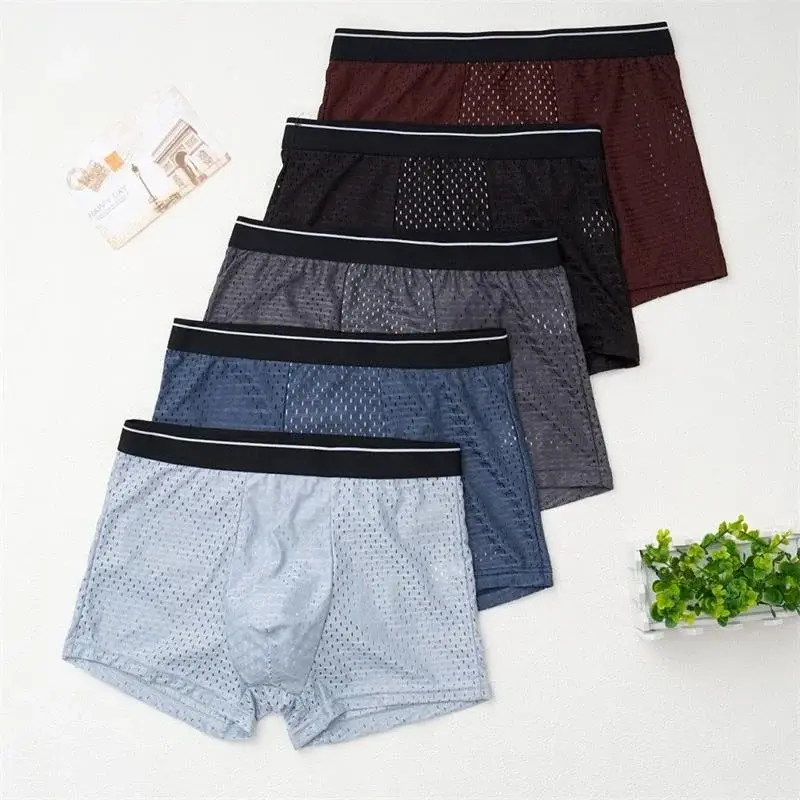 4PcsMen's Underwear Men Boxer Shorts Ice Silk Mesh Boxer Shorts Summer Sexy Breathable Antibacterial Underpants Plus Size XL-6XL — image 13