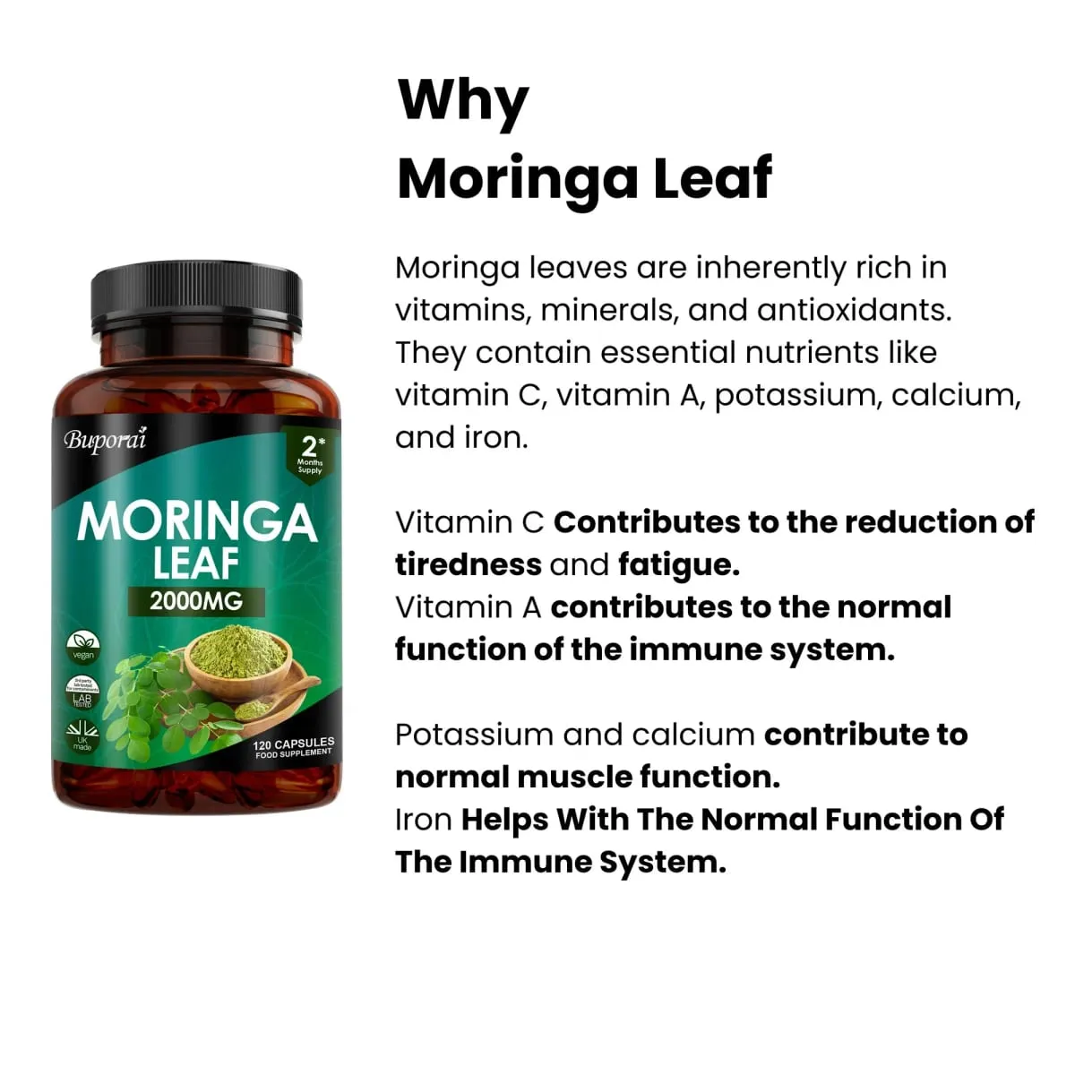 Moringa Leaf Capsules - Supports Digestive and Intestinal Health Antioxidants Nourishes Skin Improves Energy Levels