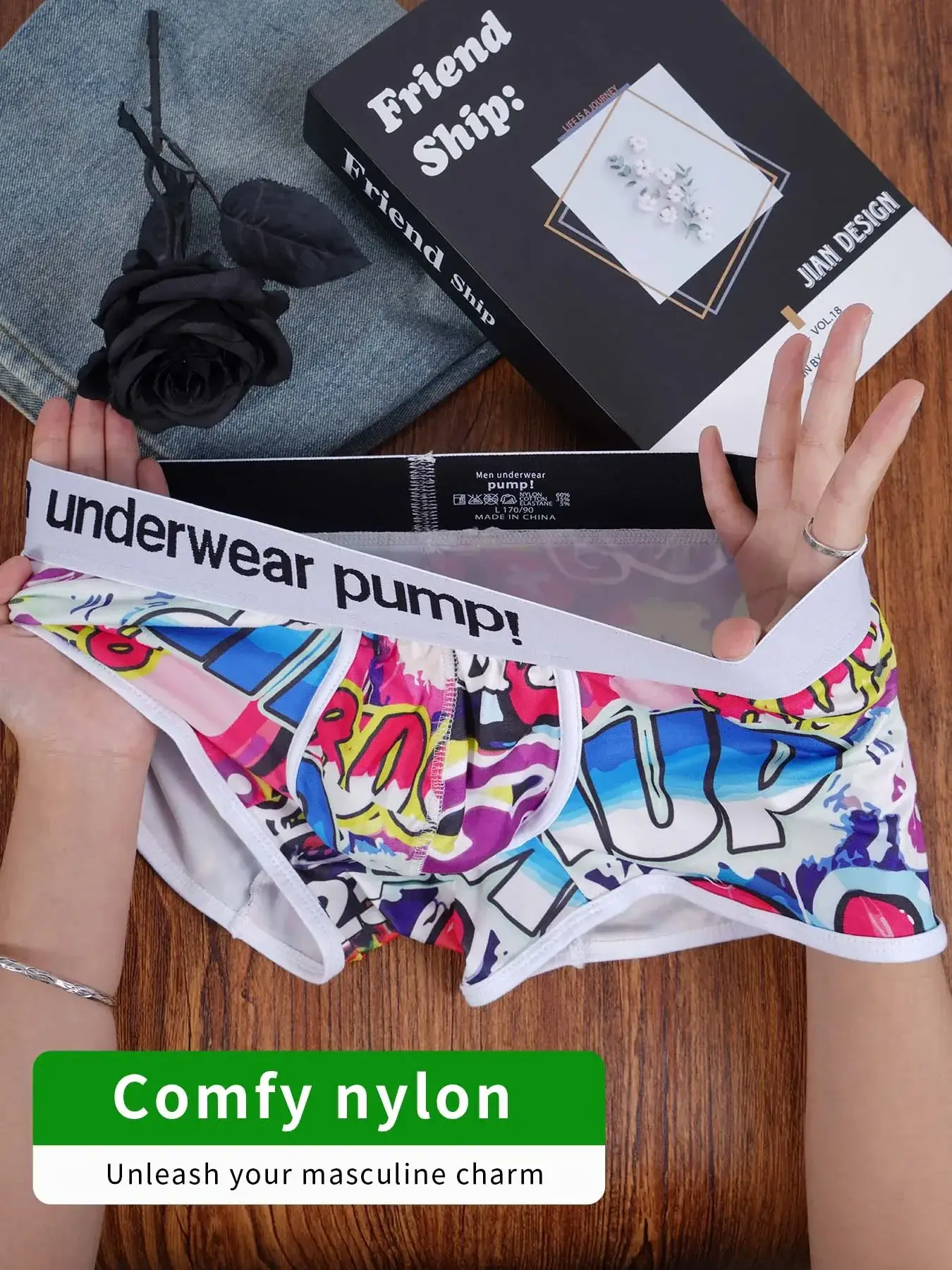 1- 4PCS Men's Cotton Nylon Blend Boxer Briefs All-Over Graffiti Print Wide Elastic Waistband Non-Tight Fashion Sport Underwear — image 2