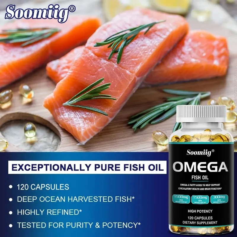 Omega 3 Fish Oil Softgels 3300mg High Potency with EPA & DHA Supports Energy Brain Heart Joint Eye Skin & Immunity Health