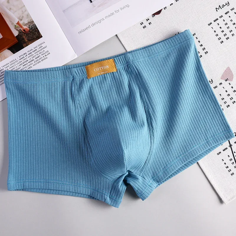 Cueca boxer masculina respirável de algodão macio, cueca boxer sólida cintura média em u convexa, shorts de seta masculina