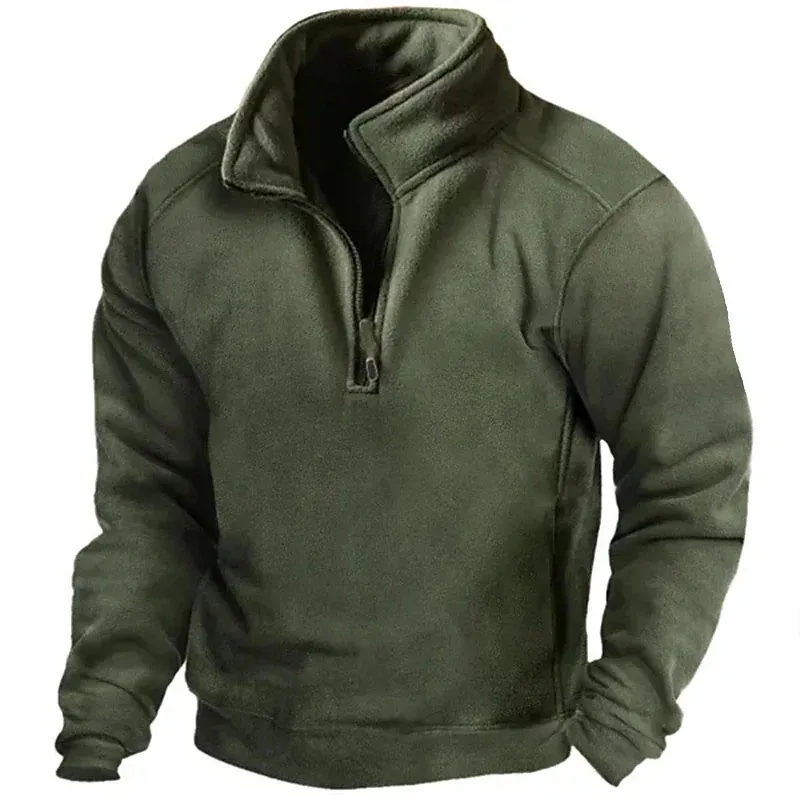 2026 moletom masculino meio zíper outono gola solta cor sólida pulôver novo homem tendência casual exército verde hoodies